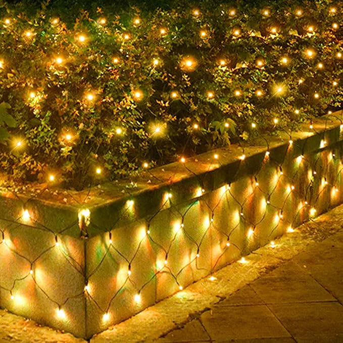 Pooqla Net Lights, 300LED Christmas Outdoor Mesh Light, 14.8x4.9 ft Fairy String Mesh Light 8 Modes Green Wire, Connectable Waterproof Net Lights for Bushes Tree Yard Christmas Decor, Warm White