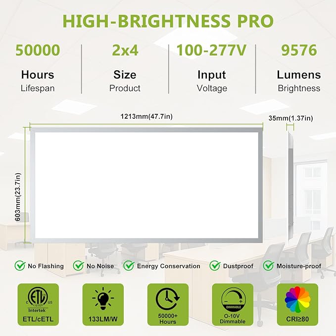 4 Pack 2x4 LED Flat Panel Light Drop Ceiling Light Fixture, 9576LM, 5CCT LED Drop Surface Mount Ceiling Office Light, 72W/60W/50W/40W/30W Selectable,6500K/5000K/4000K/3500K/3000K,Dimmable 0-10V,ETL