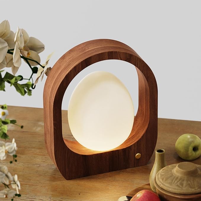 JESLED Cordless Rechargeable Table Lamp, 3 Color Dimmable Small Table Lamp with Glass Shade, Mid-Century Modern Lamp