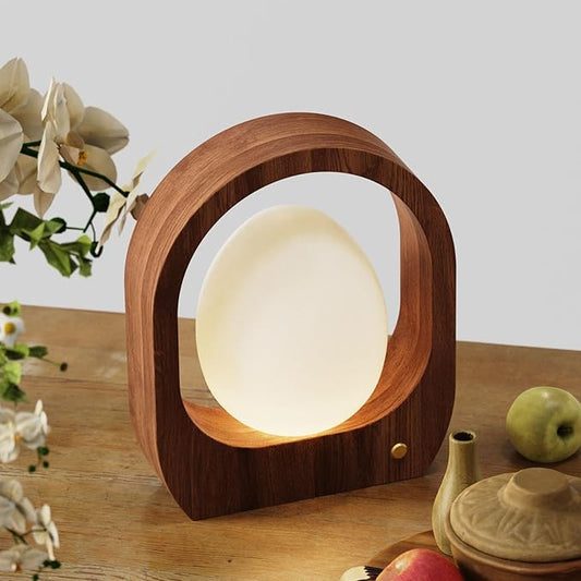 JESLED Cordless Rechargeable Table Lamp, 3 Color Dimmable Small Table Lamp with Glass Shade, Mid-Century Modern Lamp