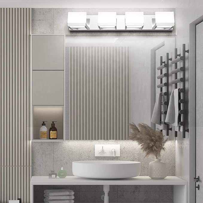 Tipace Dimmable Modern 4 Lights LED Vanity Light for Bathroom Up and Down Chrome Bathroom Wall Light Fixtures Over Mirror(White Light 6000K)