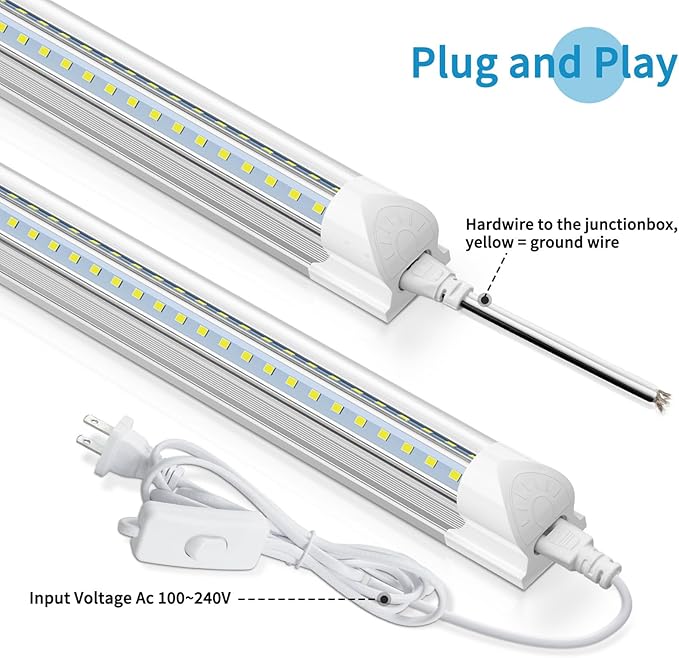 SHOPLED LED Shop Light 4FT, 40W 5500LM 5000K Daylight White, V-Shape Linkable T8 LED Tube Lights, 4 Foot Shop Lights for Workshop, Garage, Warehouse, Basement, ETL Listed, 4-Pack
