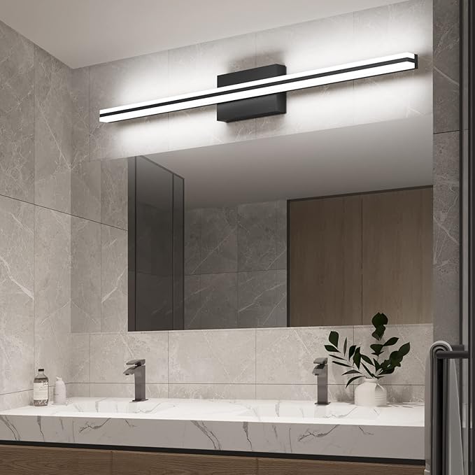SOLFART Bathroom Lighting Fixtures Over Mirror 24W 40 Inch LED Vanity Lights for Bathroom Matt Black 6000K ND