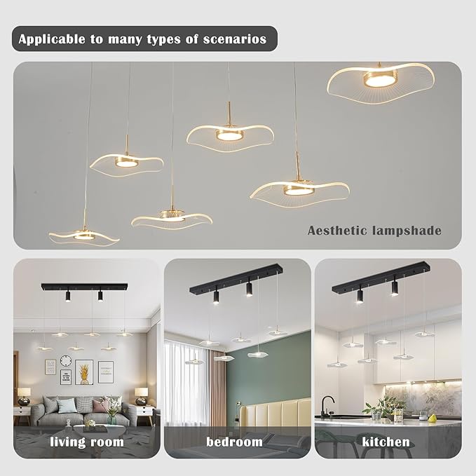 Siittoo Modern Chandeliers for Dining Room, 40in Dimmable LED Pendant Lights Kitchen Island with Remote Control, Adjustable Height Kitchen Island Lighting Fixture with Spotlights(34W, 6-Light)