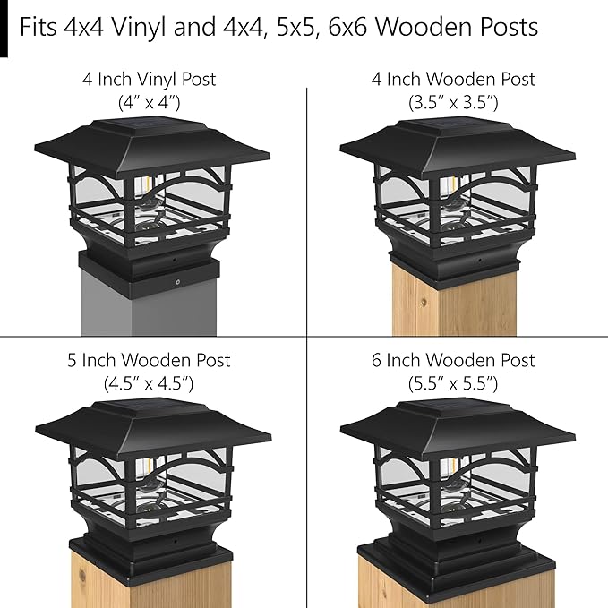 Davinci Lighting Edison Solar Outdoor Post Cap Lights - 4x4 5x5 6x6 - Bright LED Light for Fence Deck Garden or Patio Posts - Slate Black (1 Pack)