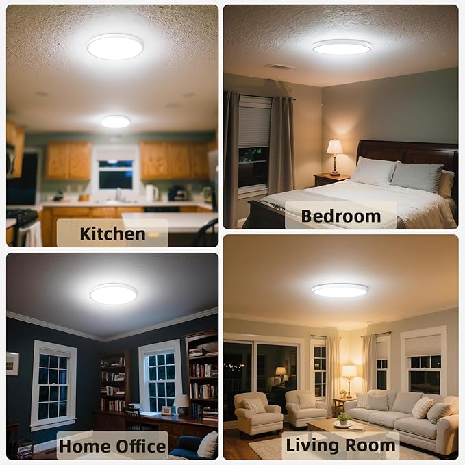2Pack Ceiling Light with Night Light for Bedroom Hallway, 4-Years Warranty 12 Inch LED Flush Mount Round Dimmable Ceiling Light 24W 2600LM, Selectable 2700K-3000K-4000K-5000K-6500K, White