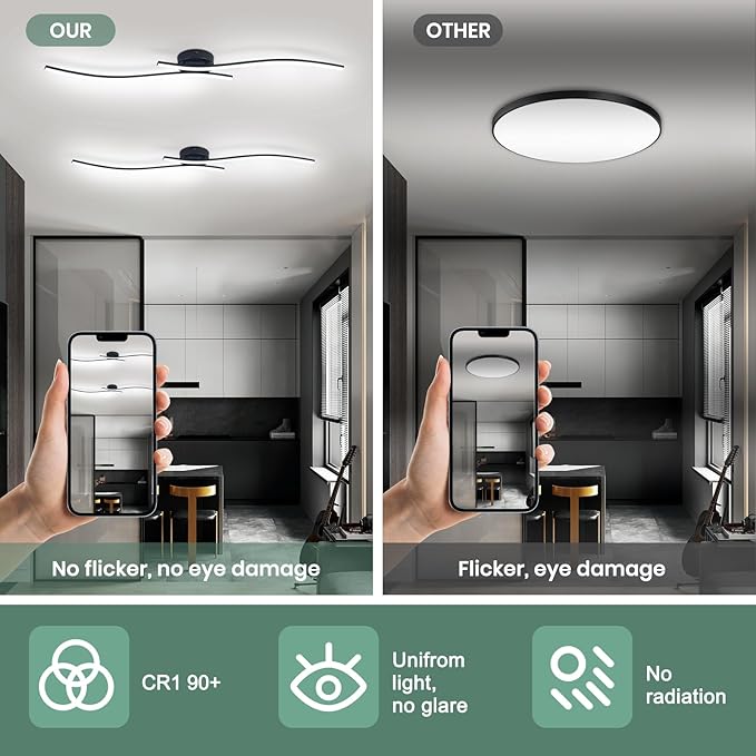 28W Linear Ceiling Light Black Modern LED Ceiling Light Fixture 6000K Aluminum 39.37Inch Long Ceiling Lamp for Hallway, Kitchen, Bedroom, Dining Room