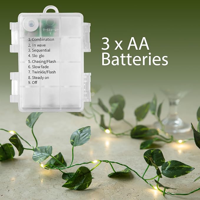 Vine with Fairy Lights, 33ft 100 LEDs Vine Lights Pothos Battery Operated Indoor String Lights, Artifical Garland Leaf Fairy Light Wall Wedding Garden Dorm Bedroom Decor