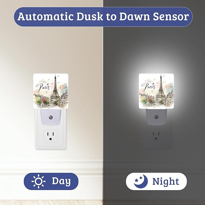 Paris Eiffel Tower Night Light, Dusk to Dawn Nightlight with Auto Sensor Lamp Home Indoor Stairway Kitchen Corridor, Night Lights Plug Into Wall Decorative for Boys Girls Women Men Room Gifts