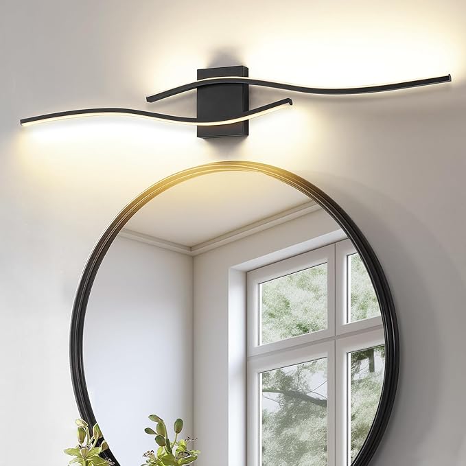 Modern LED Vanity Light with Remote Control, Modern LED Bathroom Light Fixture, Bathroom Vanity Light Fixture Over Mirror, 39.4 inch Black Wall Sconce Lighting