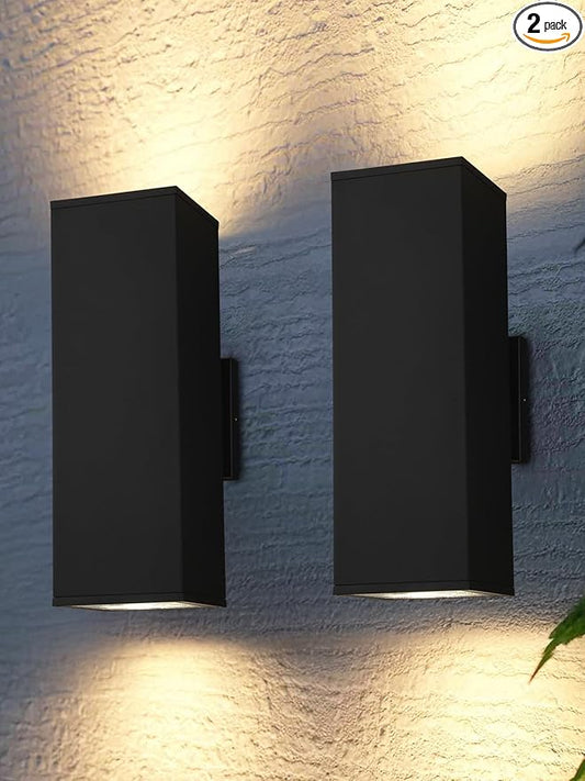 LEONLITE Modern Outdoor Rectangular Wall Lights 18", Up and Down Porch Patio Lights, Matte Black Waterproof Wall Sconce, Aluminum, E26 Base, Exterior Light Fixture Wall Mount, ETL, Pack of 2