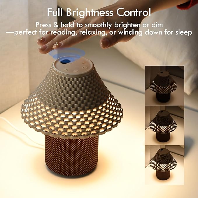 Bedside Table Lamp with White Noise Machine - 10 Soothing Sounds, Gesture Control Sensor & Dimmable Night Light - 30/60/90 Min Auto-Off Timer for Sleep, Nursery, Office & Home Decor- Gold