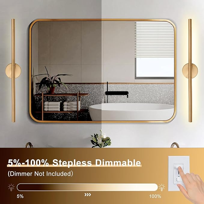 Gold Bathroom Light Fixtures Over Mirror 30 Inch, 20W 360° Rotatable Dimmable 4000K Led Vanity Light Bar, Brushed Gold Bathroom Vanity Lights Above Mirror