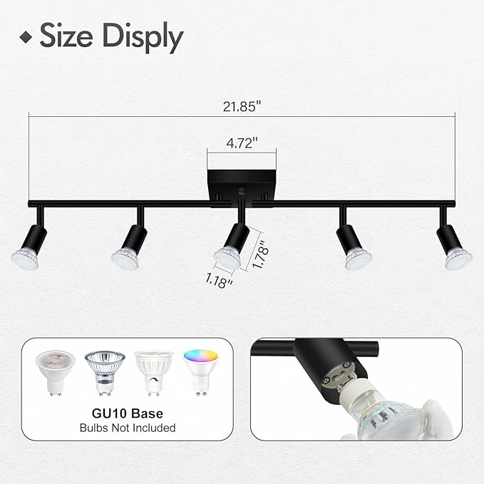 BoostArea 5 Light Track Lighting Fixtures Ceiling, Matte Black Kichen Track Lighting, Rotatable Light Heads, Adjustable Modern Directional Ceiling Light for Kitchen,No Bulbs