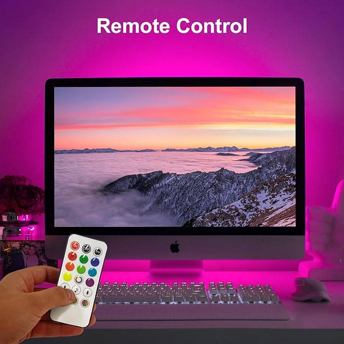 velted RGB Light Bar, Music Sync RGB IC LED Lights Bars, USB Powered Ambient Lighting, Remote Control Color Changing Gaming TV Backlight, 8 Dynamic Modes for PC Room Monitor Desk
