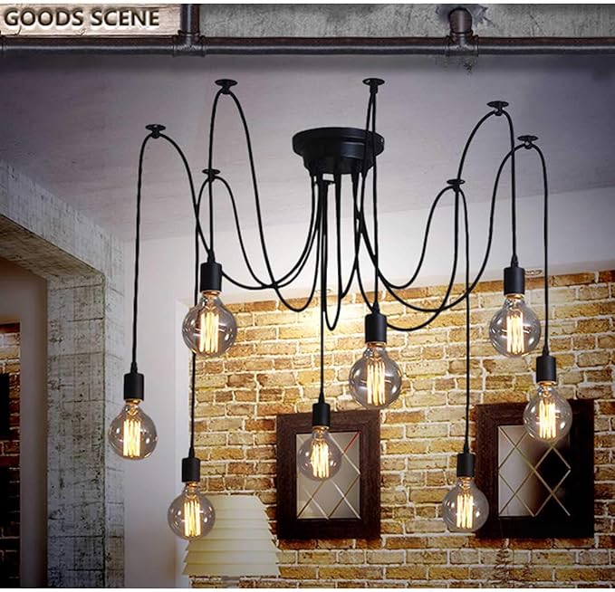 Ceiling Spider Lamp Light Pendant Lighting, Antique Classic Adjustable DIY Lighting Chandelier Modern Chic Industrial Dining 8 Arms(Each with 1.7m Wire)