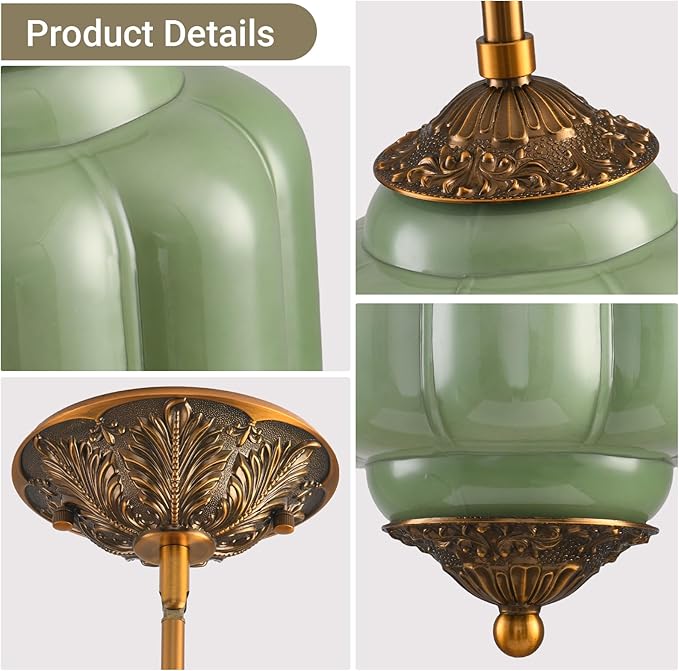 LOUSACE 5.5 in Vintage Milk Glass Ceiling Light Fixture, Antique Green Semi Flush Mount Milk Glass Pendant Light, Farmhouse Ceiling Light for Kitchen Hallway Dining Room Bedroom, LED Bulb Included