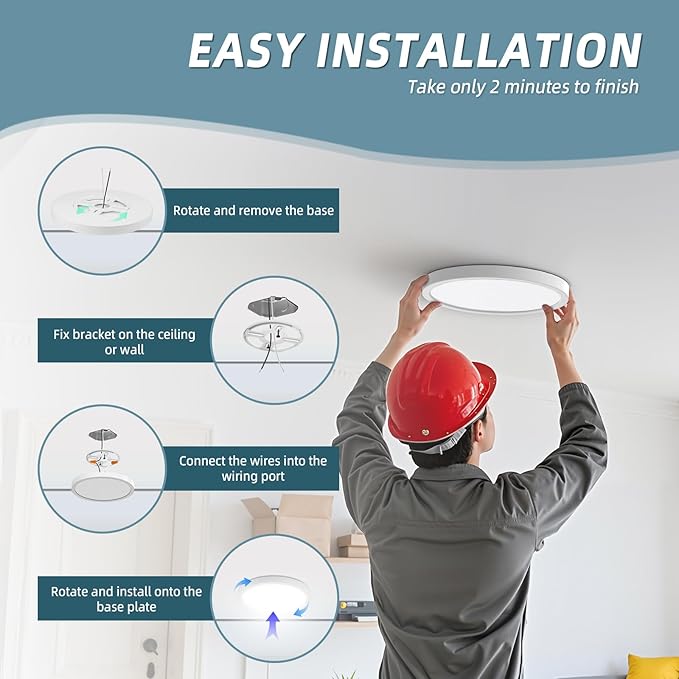 TOPELER 12 Inch Flush Mount Ceiling Light with 5-in-1 CCT Selectable (2700K,3000K,4000K,5000K,6000K), 28W 2400Lm Dimmable Flat Ceiling Light Surface Mount for Kitchen, Hallway, Bedroom, 2 Pack