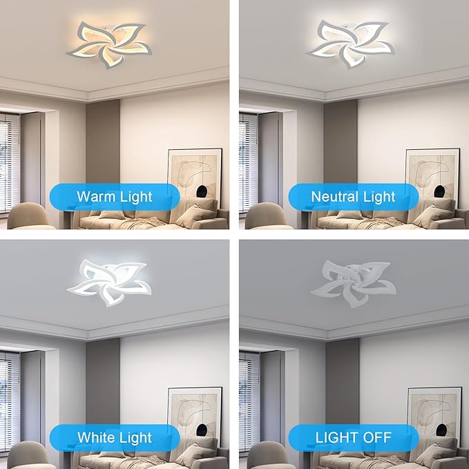 Goeco Dimmable Ceiling Light, White 5-Petals Flower Design Flush Mount Ceiling Lights Fixture, 3000K-6500K LED Acrylic with APP/Remote Control for Bedroom, Dining Room, Living Room, Kitchen