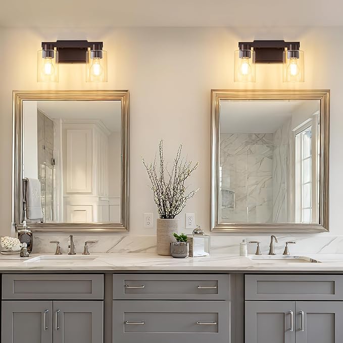 2-Light Bathroom Light Fixtures Modern Vanity Lights with Clear Glass Shade Oil Rubbed Bronze Wall Sconces Over Mirror for Bathroom,Powder Room, Living Room
