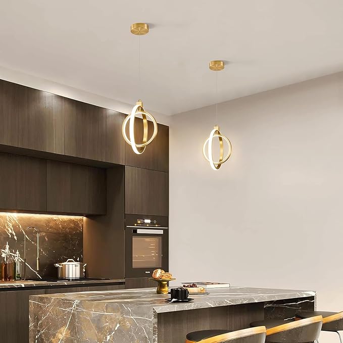 Modern LED Chandelier Gold Ring Pendant Light Fixtures 4000K Dimmable Height Adjustable Pendant Lighting for Dining Room Kitchen Island Bedroom Living Room Foyer（2-Pack）