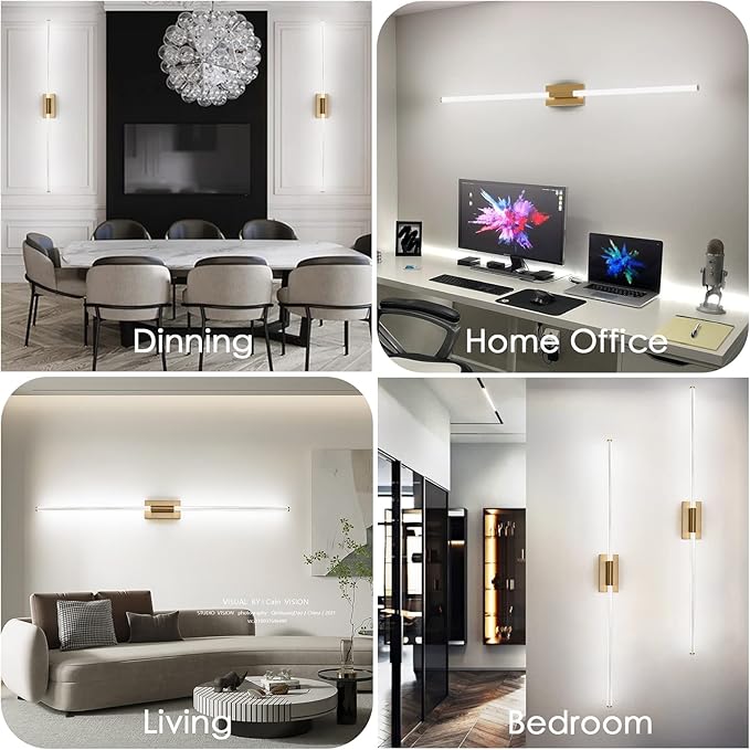 Modern LED Vanity Light, 360° Full Lighting Bathroom Light Fixture Over Mirror, 42W 5500K Cool White, Hardwired Wall Sconce, 59 Inch, Brass
