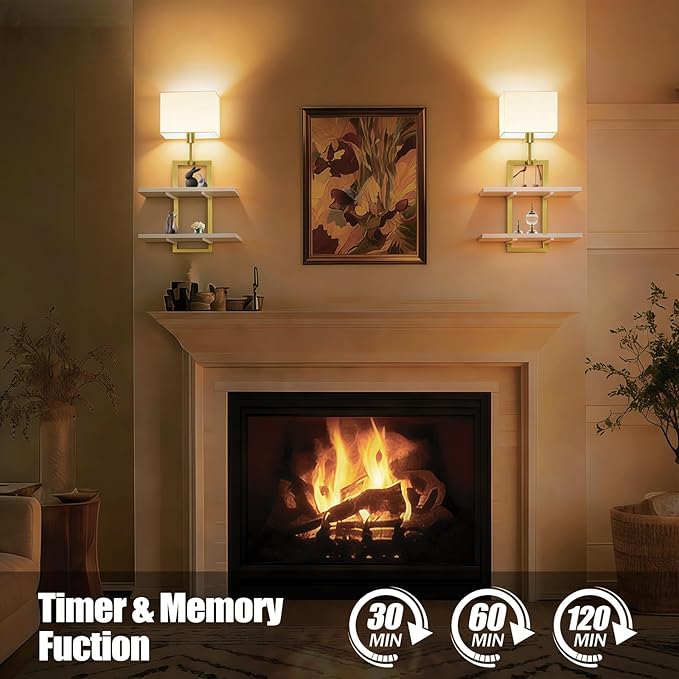 Set of 2 Battery Operated Wall Sconce with 2-Tier Shelf, Remote Wireless Rechargeable Dimmable Wall Lights with Floating Shelves, Wall Lamps for Bedroom Living Room Hallway Bathroom Decor, Gold
