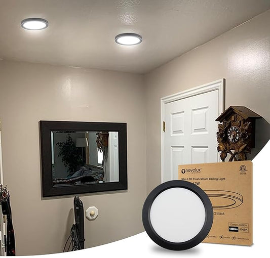 ETL Certified 7 inch Small LED Flush Mount Ceiling Light Dimmable,5000K Daylight Ultra Slim Round Flat Panel Ceiling Light Fixture,Modern Ceiling Lamp for Closet,Kitchen,Bathroom 1 Pack(Black)
