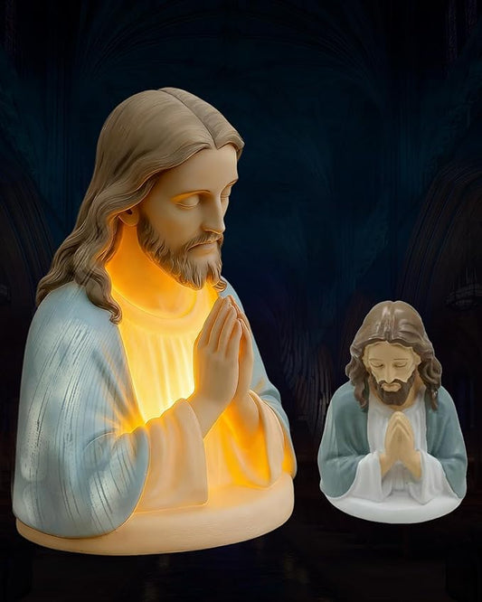 Jesus Prayer Night Light, 6" Sacred Jesus Statue Lamp for Spiritual Comfort, Warm LED Devotional Table Lamp for Prayer & Meditation, Religious Home Decor, Faithful Gift for Peace & Serenity