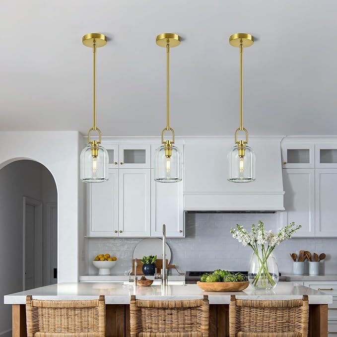 Modern Gold Pendant Lights Kitchen Island Ceiling Chandelier Indoor Thick Crystal Hanging Light Fixtures for Kitchen Living Room Dining Room Bedroom（1Pack）
