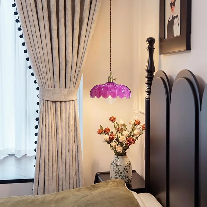 XZHGCEE Plug in Pendant Light: Hanging Light Plug in Royal Purple Glass Hanging Lamp, Pendant Lighting for Kitchen Island, Bedroom, Dining Room, Living Room, No Bulb