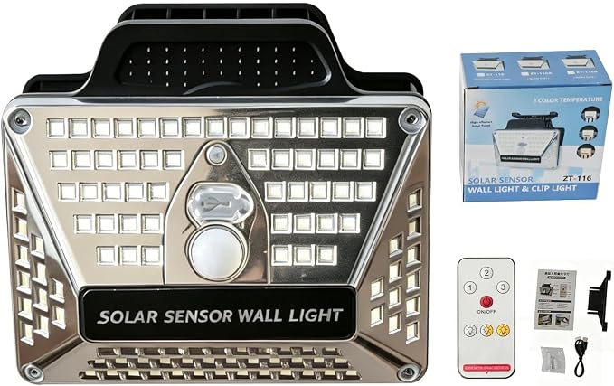 Clip on Solar Lights Outdoor Waterproof, 110 LEDs 600LM Fence Lights with Motion Sensor, 360° Wide Angle & 3 Lighting Modes, USB Powered Wall Lights for Garage, Stair, Porch and Garden (1-Pack)