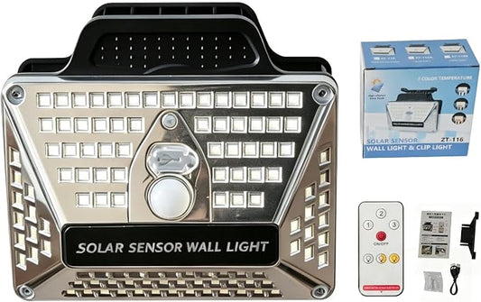 Clip on Solar Lights Outdoor Waterproof, 110 LEDs 600LM Fence Lights with Motion Sensor, 360° Wide Angle & 3 Lighting Modes, USB Powered Wall Lights for Garage, Stair, Porch and Garden (1-Pack)