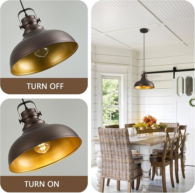 Refice 3 Packs Farmhouse Pendant Lights, Oil Rubbed Bronze Pendant Lighting, lsland Pendant Lights for Kitchen lsland lndustrial Adjustable Height Dome Hanging Lights for Barn, Dining Room