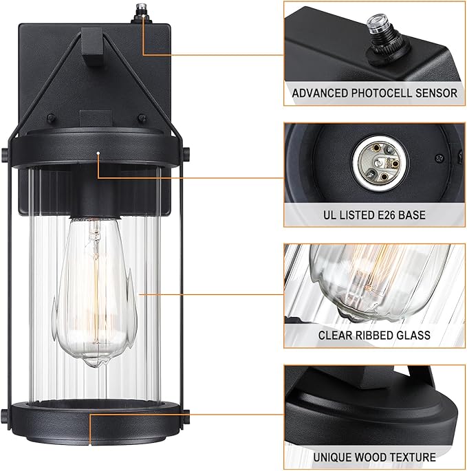 LONEDRUID Dusk to Dawn Sensor Outdoor Wall Sconce Lighting Black Exterior Porch Lantern Waterproof Outside Garage Light Fixtures Wall Mount for House Patio Entryway
