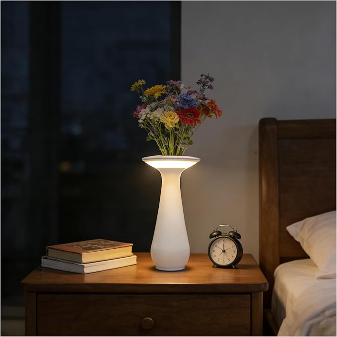 Flower Vase Lamp, Cordless Touch Control Bedside Lamp, Modern Floral Table Lamp for Bedroom Living Room,Gift for Mom, Wife, Grandma,Decorative Nightstand Lamp for Bedroom Decor