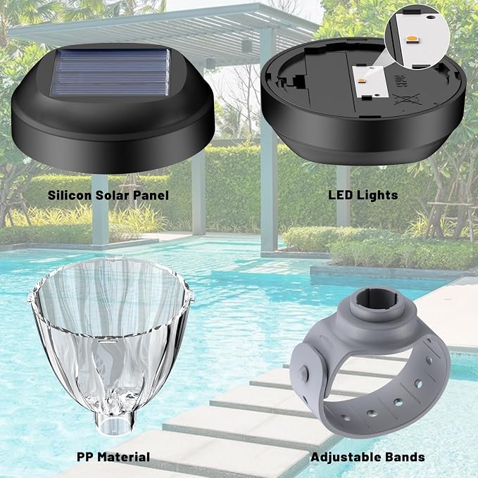 Solar Pool Lights for Above Ground Pools, LED Energy Saving Warm White Light, Waterproof for Frame Swimming Pools Night Accessories(4 Pcs)
