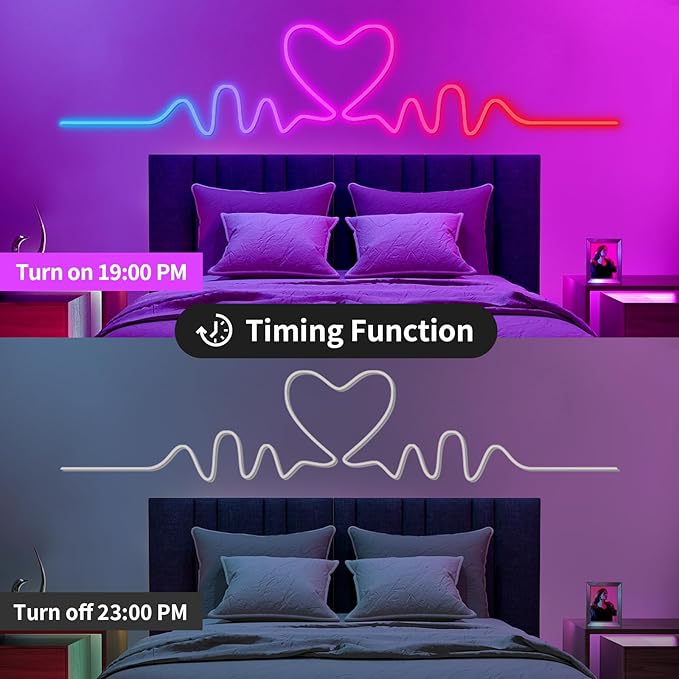 Neon Rope Light, 6.56FT RGB LED Strip Light APP Control, Button Control, 5V Musci Sync Color Changing Rope Light, IP65 Waterproof LED Light for Bedroom Living, Party, Christmas Decoration