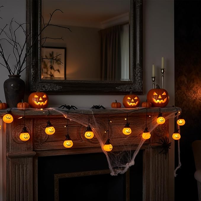 Halloween Curtain Lights,7FT Short Curtain Window Lights with 25 Light,Vintage LED Halloween Decorations Light for Indoor, Bedroom,Door,Stair,Yard, Fall Party