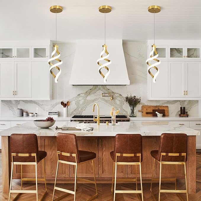 EIDISUNY 3 Packs Pendant Light, 15W Spiral Led Pendant Light, 4500K Modern Pendant Lights Kitchen Island, Adjustable Height Pendant Light for Dining Room Bedroom Kitchen Island Cafe