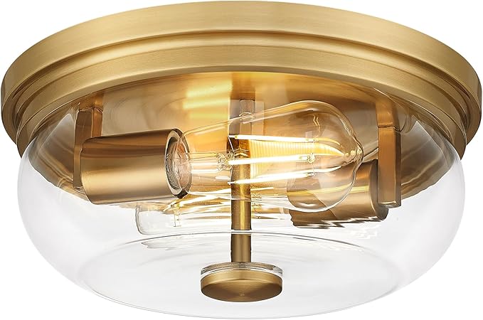 Flush Mount Ceiling Light Fixture, HWH 2-Light Ceiling Light Fixture with Clear Glass, 12 Inch Light Fixtures Ceiling Mount for Kitchen, Bedroom, Bathroom, 5HJX109F BG