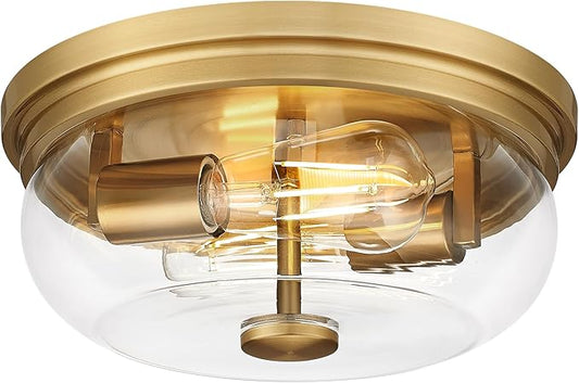 Flush Mount Ceiling Light Fixture, HWH 2-Light Ceiling Light Fixture with Clear Glass, 12 Inch Light Fixtures Ceiling Mount for Kitchen, Bedroom, Bathroom, 5HJX109F BG