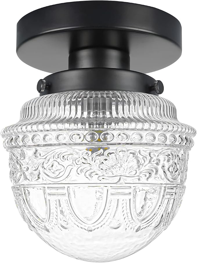 DSMJFU Black Semi Flush Mount Ceiling Light, Small Hallway Light Fixture, Vintage Close to Ceiling Light Fixture for Bathroom, Entryway, Foyer, Closet