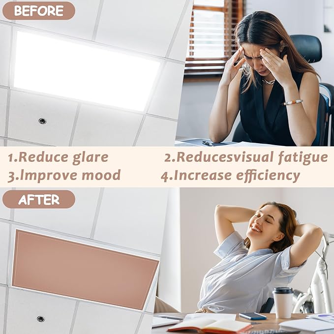 Wiooffen 6 Pcs Fluorescent Light Covers with 60 Magnets Decorative for Classroom Ceiling Light 4 x 2 Feet Magnetic Light Covers Filter Easy Install for Office Hospitals & Home (Neutral Boho)