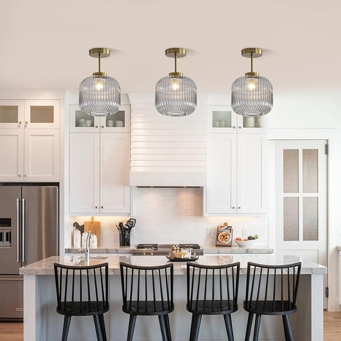 KCO Lighting Smoked Glass Ceiling Light Small Globe Semi Flush Mount Ceiling Light Modern Gold Flush Mount Ceiling Lighting Brass Hallway Ceiling Lights Entryway Schoolhouse Ceiling Lights