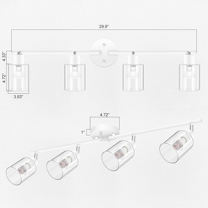 BoostArea 4-Light Bathroom Light Fixtures, White Modern Vanity Wall Lights with Clear Glass Shade, Flexibly Ceiling Light for Mirror Kitchen Living Room Hallway Cabinet Porch