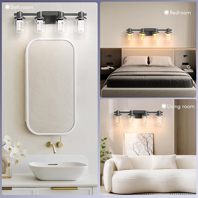 Quntis 4-Light Black Bathroom Light Fixtures with 5 Color Modes, 27 Inch Dimmable Modern Vanity Lighting Fixture Over Mirror, 28 Watts Eye Protection LED Wall Lamp (UL Certified, Bulbs Included)