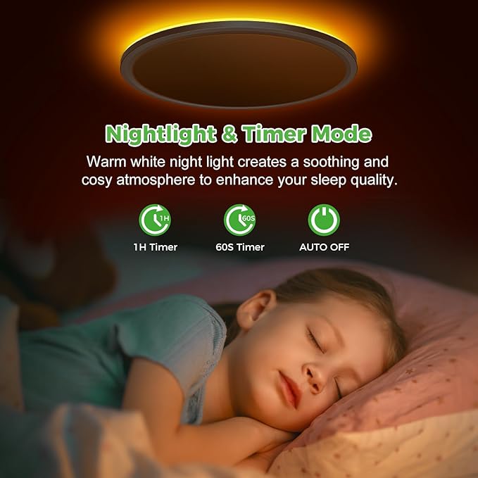 zemty 12 Inch LED Ceiling Light with Night Light 1800K, Dimmable with Remote Control, Low Profile Lighting for Bedroom Bathroom Kitchen - Brushed Nickel
