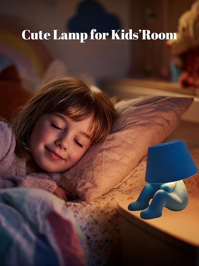Modern Table Lamp for Youth: Rechargeable Cute Light for Kids Child Teen - Gift for Birthday Christmas Halloween Easter (Blue Big)