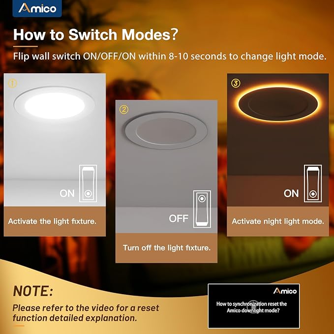 Amico 24 Pack 6 Inch 5CCT LED Recessed Ceiling Light with Night Light, 2700K/3000K/3500K/4000K/5000K Selectable Ultra-Thin Recessed Lighting, 12W=110W, 1100LM, Dimmable Canless Wafer Downlight ETL&FCC